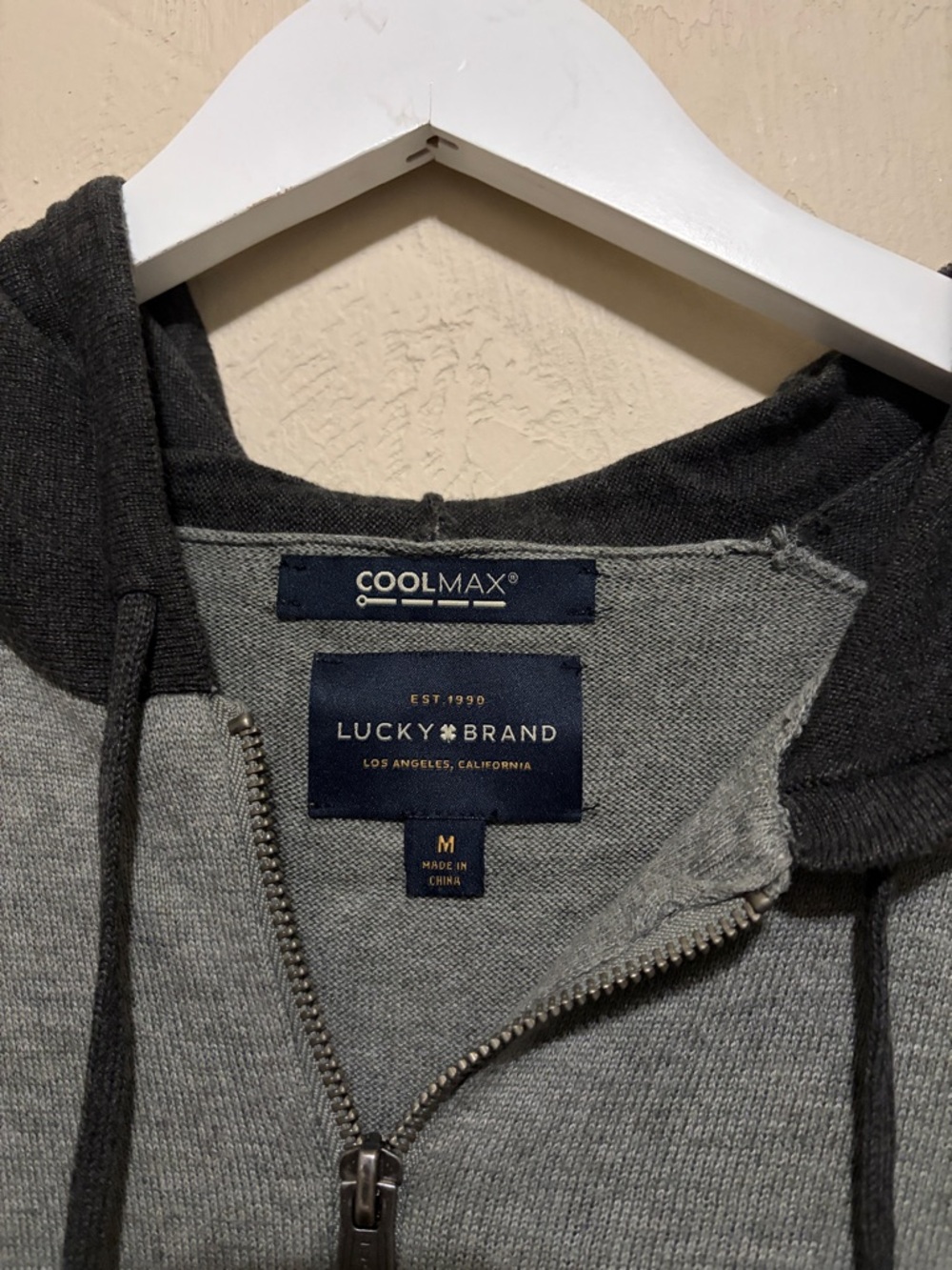 Lucky Brand Men's Gray Zip Hoodie Sweater. Worn a few times. Great Condition! - Picture 2 of 6